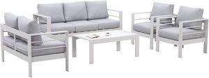 MeXo Gartenmöbelset, Loungeset Aluminium für 6-7 Personen mit Kissen und Couchtisch Indoor Outdoor Balkon weiß (Sitzgruppe, Aluminiumrahmen)