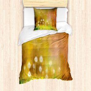 ABAKUHAUS Blume Mantele, Ölgemälde-Effekt Kunst, Milbensicher Allergiker geeignet mit Kissenbezügen, 135 cm x 200 cm - 80 x 80 cm, Gelbgrün