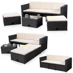 Gartenmöbel 6tlg. Schwarz Sitzgruppe Sofa Lounge Polyrattan Couch Essgarnitur