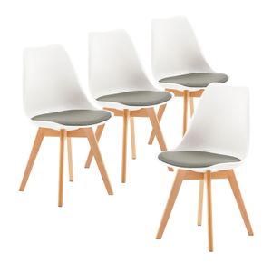 IPOTIUS 4er Set SGS Esszimmerstühle mit Massivholz Buche Bein, Skandinavisch Design Gepolsterter Küchenstühle Stuhl Küche Holz, Weiß & Grau