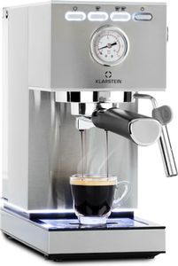 Klarstein Pausa Espressomaker, Siebträgermaschine mit 1350 Watt, Espressomaschine 7-9 Bar Druck, Siebträger Kaffeemaschine mit Wassertank: 1,4 Liter Edelstahl ,silber