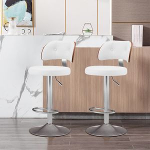 Barhocker Barstuhl Drehstuhl mit Fußstützen, Moderne Kunstleder, höhenverstellbar,2 St,Weiß