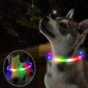Hundehalsband Leuchtend,LED Hundehalsband USB Aufladbar Regendicht, Schneidbar Silikon Leuchthalsband Hund Leuchtend mit 4 Leuchtmodi