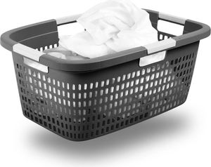 Novaliv Wäschekorb mit 4 Griffen 40L Anthrazit, Wäschebox Set Wäscheeimer Wäschebehälter für Bad Wäsche Schmutzwäsche, Wäschekörbe Laundry Basket Aufbewahrung Wäschetonne Korb Sammler Box