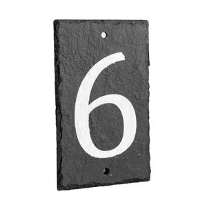 Hausnummernschild mit Befestigungen & Schutzkappen - Schiefer - Nummer 6