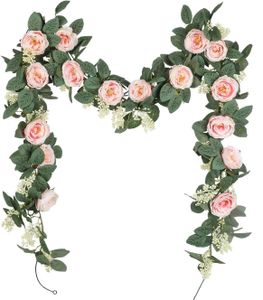 2er Set Gefälschte Rose Wine Girlande Künstliche Blumen Pflanzen für Hotel Hochzeit Zuhause Garten Handwerk Kunst Dekoration, Rosa