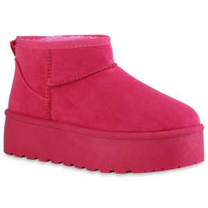 VAN HILL Damen Warm Gefütterte Plateau Boots Stiefeletten Schuhe 840485, Farbe: Fuchsia, Größe: 40