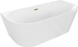Mexen Oval freistehende Wandbadewanne 140 x 75 cm, weiß, Überlauf golden - 52671407500-50