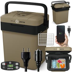PEME Essential 26litrový elektrický chladicí box pro chlazení a udržování tepla, mobilní chladnička 12/230V, ekologický režim, připojení USB, pro kempování a auto