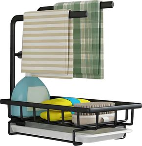 Heikoeco® Spülbecken Organizer, Metall Küchen Organizer, Badezimmer Organizer mit Schwammhalter & 2 Lappenhalter & Abnehmbare Abtropfschale, (Schwarz)