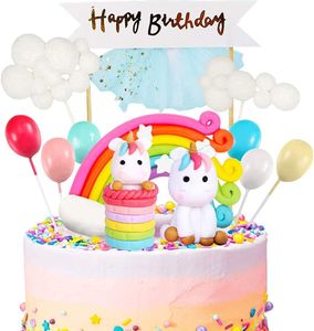 16 × Tortendeko Geburtstag Kuchen kinder Einhorn Kuchen Topper Verzieren Set Regenbogen Luftballons Wolke