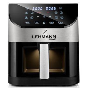 Teplovzdušná fritéza Lehmann 6 l s okienkom, teplovzdušná fritéza 1500 W s 10 programami, bez oleja, 76-200 °C, časovač a dotykový displej