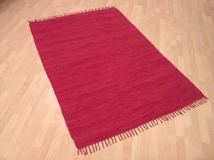 Teppich Fleckerl Fleckerlteppich Handwebteppich UNI Baumwolle Handweb Waschbar Farbe: Rot Größe: ca. 60x110 cm