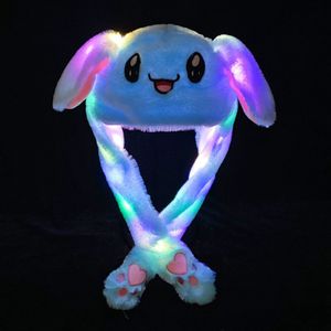 Wackelohrmütze mit LED und beweglichen Ohren Plüschkostüm für Kinder Erwachsene Tier Plüschtier Mütze (blaues Kaninchen)