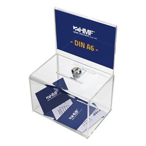 HMF 46912 Spendenbox Acryl Din A6 Blatteinschub, 11 x 11 x 15,5 cm