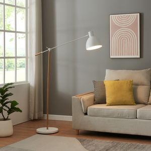 Stojacia lampa 'Banchory' 1-svetelná s nožným spínačom nastaviteľná kov 163 cm vzhľad dreva / biela Stojacia lampa 'Banchory' 1-svetelná s nožným spínačom nastaviteľná kov 163 cm vzhľad dreva / biela