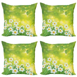 ABAKUHAUS Narzisse Kissenbezug Set (4 Stück), Narzissen Frühlings-Blumenblätter, Moderner Doppelseitiger Digitaldruck, 60 cm x 60 cm, Grün Gelb