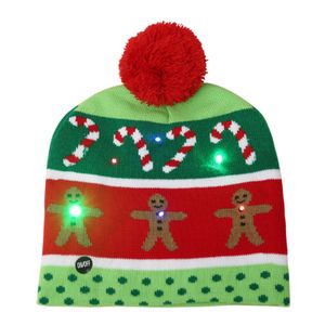 Schneeflocken-Krücke-Pompom-elastische Weihnachtsmütze, LED-Licht, warme Strickmütze-B