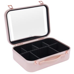 Make Up Case Cosmetic Storage Box Přenosný kosmetický kufřík Make up Organizér Skladovací šperkovnice s LED světly Zrcadlo růžová