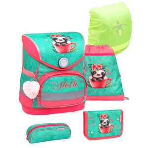 Belmil ergonomischer Schulranzen Set 5 -teilig mit Regenschutz 1-4 Klasse Grundschule//Brustgurt/Magnetverschluss/Türkis, pink (405-41 Cute Sloth)