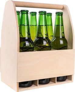 Creative Deco Flaschenträger Holz für 6 Bierflaschen | Bierträger Flaschenhalter | Maße 24 x 16 x 30 cm (+/- 1 cm)| Männerhandtasche Holz