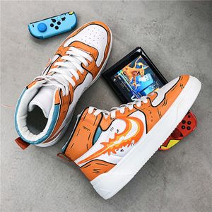 Herren Damen Anime Pokémon Sneakers Charmander Sneakers High-Top Turnschuhe Orange Gr.35