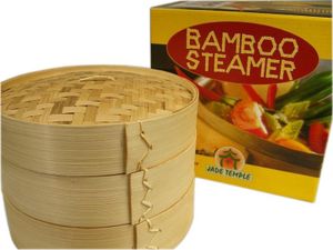 JADE TEMPLE 20cm Bamboo Steamer Set 3-teilig [2 Körbe +1 Deckel] Bambusdämpfer