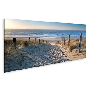 Bild auf Leinwand Weg Zum Meer Nordseestrand Sonnenuntergang Sonnenschein Zandvoort Wandbild Poster Kunstdruck Bilder 120x40cm Panorama