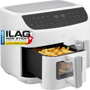 MEDION P20 XXL Heißluftfritteuse mit 2 Kammern (8,7 Liter, Airfryer, 2.600 Watt, Doppelkammer, 9 Automatikprogramme, 2 Schubladen, Sichtfenster, Dualer Airfryer, Dual Cook & Sync-Finish Funktion) weiß