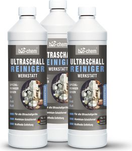 bio-chem Ultraschallreiniger Konzentrat Werkstatt 3L - Effektive Flüssigkeit für die Reinigung von Vergaser & Bauteilen im Ultraschallgerät oder Ultraschallbad - Für Aluminium & Metall geeignet