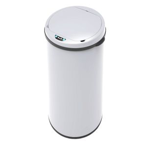 Relaxdays Sensor Mülleimer 50l, runder Edelstahl Abfalleimer, elektrischer  Deckel, Automatik groß, HxD: 80 x 30 cm, weiß - Cdiscount Maison