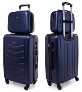 RGL 520 Kofferset ABS Hartschalen Koffer Abnehmbare Räder Trolley 2tlg Koffer XXL + Kosmetikkoffer Dunkel Blau