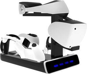 Ladestation Aufbewahrungsständer für PSVR2 Brille Verbessert Ladestation mit LED-Anzeige für PS VR2 Controller & PS5 Controller, Desktop VR Headset Controller Display Halterung,