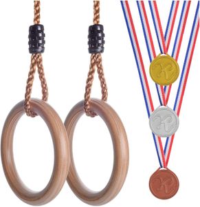 Kleintober Premium Holz Turnringe für Kinder & Erwachsene, Outdoor & Indoor, Ringe mit verstellbare Höhe, mit Anleitung für Fitness & Sport und Medaillen für Motivation