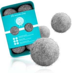 6er Set Trocknerbälle mit HOHER FILZDICHTE incl. Aufbewahrungsbox by Tridono® -  durch SGS Fresenius.100% nachhaltige Neuseeländische Schafwolle. Natürlicher Weichspüler für Allergiker., Größe:black