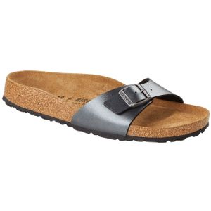 BIRKENSTOCK Damen Sandale Madrid Metallic - Birko-Flor, Einriemer, normale Weite Schwarz EUR 38