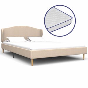 BEST WARE- Betten gut im Vintage-Stil,120 x 200 cm Design Bett mit Memory-Schaum-Matratze Beige Stoff 120×200 cm,Bettrahmen mit Lattenrost Einfach zu montieren