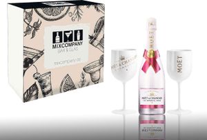 Moet Geschenkset - Moet & Chandon Ice Imperial Rose 0,75l (12% Vol) + 2er Set Acryl Becher in weiß/gold Champagne Becher Kelche -[Enthält Sulfite]