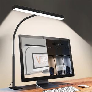 LED Schreibtischlampe Dimmbar 3 Lichtfarben, 12W Klemmleuchte Timer Speicherfunktion, Leselampe Verstellbar Lampenarm Touch USB, Monitor Lampe 40cm Büro Arbeitszimmer