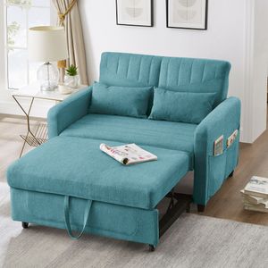 Merax 2-in-1 Ausziehbares Schlafsofa mit dreistufig verstellbarer Rückenlehne, atmungsaktivem Baumwoll-Leinen-Stoff, Zweisitzer mit Bettfunktion, Grün