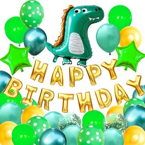 Oblique Unique Happy Birthday Geburtstag Deko Set - Dino + Stern Luftballons + Happy Birthday Folienballon Girlande