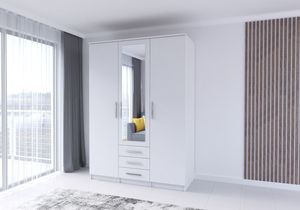 Šatní skříň se závěsnými dveřmi Šatní skříň s jedním zrcadlem 150 cm bílá/bílá - Szantal 3D