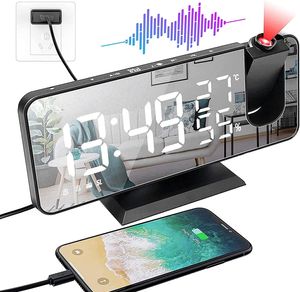 Projektionswecker, Led Digital Wecker mit Projektion 180 °, Radiowecker mit USB-Anschluss großem LED-Anzeige Snooze Dual-Alarm, 4 Projektionshelligkeit mit Automatischem Dimmer, 32FM Radio