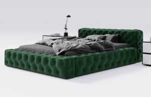 GRAINGOLD Glamour Polsterbett 180x200 cm Armani Bis - Premium Doppelbett, Samtstoff, Lattenrost - Bett mit Bettkasten - Grün (Magic Velvet 2225)