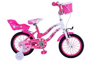 Volare Lovely 14 Zoll Kinderfahrrad pink/weiß - Handbremse, Rücktrittbremse, Stützräder und mehr!