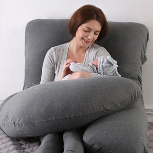 Kojicí polštář ve tvaru písmene J, těhotenský polštář, polštář pro boční spaní, s odnímatelným potahem, pletený, černý a šedý