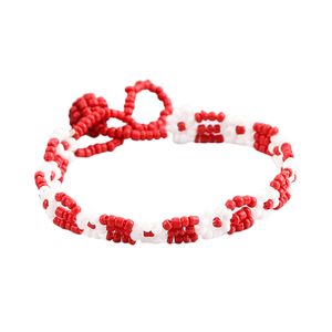Perlenarmband im Ethno-Stil, wasserfest, Kunstharz, für Damen, Blumenart, handgefertigt, geflochtenes Armband, Geburtstagsgeschenk-Rot