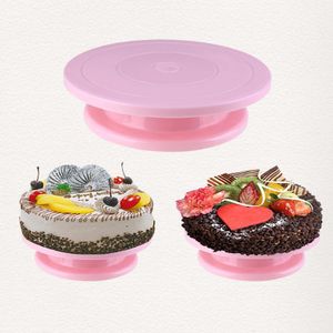 Plastic Cake Drehteller Küche Backen Tools Set Dekoration Zubehör Stand DIY Form Drehen Stabil Anti-Rutsch Runde Kuchen Tisch, rosa,