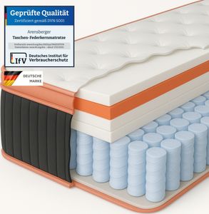 Arensberger Kupfermatratze mit Federkern & Kupferschaum + integrierter Topper | 90x200 cm Höhe 25cm | Härtegrad H3/ H4 | Taschenfederkern Matratze | Rollmatratze | ergonomisch