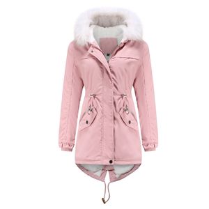 Damen Outwear Mantel Winter Warme Kapuzen Parka Fleece Gefütterte Trenchcoat Jacke,Farbe: Rosa,Größe:3XL